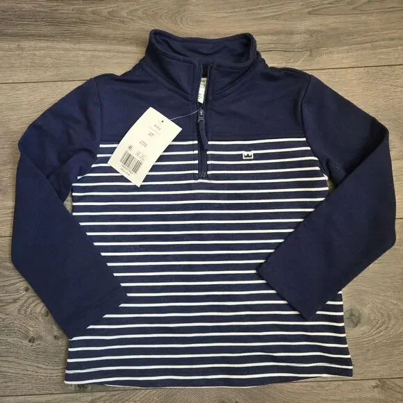 NWT Crown & Ivy Kids 3T Navy Half Zip Pullover Striped Cotton Blend Long Sleeve - Picture 1 of 8